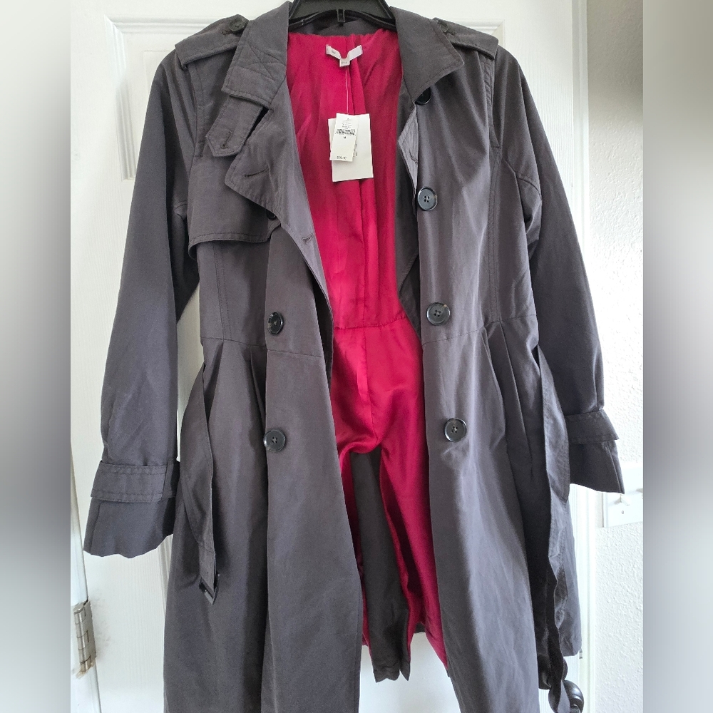 GAP Charcoal Trench Coat with Crimson Lining
